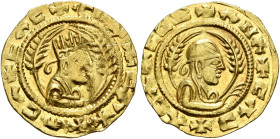 AXUM. Ebana, circa 460s-480s. Chrysos (Gold, 17 mm, 1.60 g, 12 h). ✠CΛC✠CIN✠CΛΧ✠ΛCΛ Draped half-length bust of Ebana to right, wearing tiara and circu...