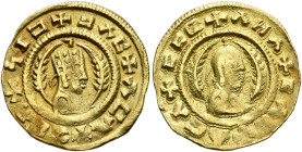 AXUM. Ebana, circa 460s-480s. Chrysos (Gold, 16 mm, 1.61 g, 12 h). ✠ነIↃ✠ↃΛC✠ΛCΛ✠XCΛ Draped half-length bust of Ebana to right, wearing tiara and circu...