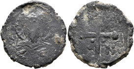 CRUSADERS. Edessa. Baldwin I (?), 1098-1100. Follis (Bronze, 26 mm, 7.54 g, 7 h). Facing bust of Christ Pantokrator, with cross nimbus and wearing tun...