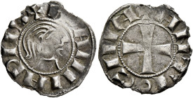 CRUSADERS. Antioch. Bohémond III, minority, 1149-1163. Denier (Silver, 16 mm, 0.75 g, 11 h). ✠ BOAMVNDVS Bare male head with short hair to right. Rev....