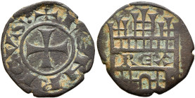 CRUSADERS. Lusignan Kingdom of Cyprus. Henry I, 1218-1253. Fractional Denier (Bronze, 18 mm, 1.66 g, 2 h). +hЄnRICVS: Cross. Rev. Triple-towered gatew...