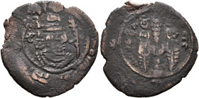 ISLAMIC, Umayyad Caliphate. temp. Mu'awiya I ibn Abi Sufyan, AH 41-60 / AD 661-680. Pashiz (Bronze, 19 mm, 1.66 g, 3 h), Arab-Sasanian type, SK (Sakes...