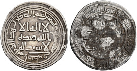 ISLAMIC, Umayyad Caliphate. temp. Suleiman ibn 'Abd al-Malik, AH 96-99 / AD 715-717. Dirham (Silver, 26 mm, 2.47 g, 12 h), Istakhr, AH 97 = 715/6. ‘lā...