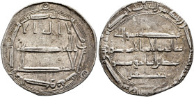 ISLAMIC, 'Abbasid Caliphate. temp. Al-Rashid, AH 170-193 / AD 786-809. Dirham (Silver, 23 mm, 2.30 g, 9 h), al-Kufa, AH 180 = 796/7. ‘lā ilāha illā / ...