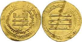 ISLAMIC, 'Abbasid Caliphate. Al-Mu'tadid, AH 279-289 / AD 892-902. Dinar (Gold, 24 mm, 4.27 g, 11 h), Harran, AH 285 = 898/9. ‘lā ilāha illā / Allāh w...