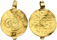 ISLAMIC, Ottoman Empire. Mahmud II, AH 1223-1255 / AD 1808-1839. Fractional altın (Gold, 13 mm, 0.19 g, 12 h), Qustantaniya (Constantinople/Istanbul),...