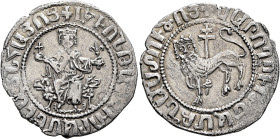 ARMENIA, Cilician Armenia. Royal. Levon I, 1198-1219. Double Tram (Silver, 25 mm, 5.43 g, 9 h). 'Levon King of all Armenians' (in Armenian) Levon seat...