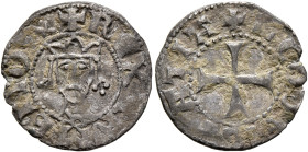 ARMENIA, Cilician Armenia. Royal. Levon I, 1198-1219. Denier (Billon, 16 mm, 0.81 g, 12 h), Sis. Coronation issue, 1198. ✠ RЄX AR ME NOR Crowned facin...