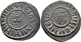 ARMENIA, Cilician Armenia. Royal. Levon I, 1198-1219. Tank (Bronze, 28 mm, 7.50 g, 11 h), Sis. 'Levon King of the Armenians' (in Armenian) Crowned leo...
