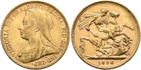 AUSTRALIA, Colonial. Trade Coinage. Victoria, 1837-1901. Sovereign 1896 S (Gold, 22 mm, 8.00 g, 12 h), Old Head coinage, Sydney. VICTORIA DEI GRA BRIT...