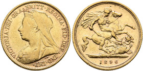 AUSTRALIA, Colonial. Trade Coinage. Victoria, 1837-1901. Half Sovereign 1896 M (Gold, 19 mm, 3.96 g, 12 h), Old Head coinage, Melbourne. VICTORIA DEI ...