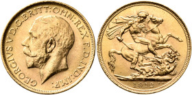 AUSTRALIA, Commonwealth. George V, 1910-1936. Sovereign 1912 (Gold, 23 mm, 7.99 g), Sydney. GEORGIVS V D G BRITT OMN REX F D IND IMP Head of George V ...
