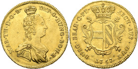 AUSTRIA. Holy Roman Empire. Maria Theresia, Empress, 1740-1780. Double Souverain d'Or 1757 (Gold, 29 mm, 11.10 g), Vienna. MAR•TH•D•G•R• - IMP•G•HUNG•...