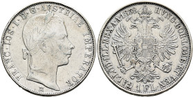AUSTRIA. Kaisertum Österreich-Ungarn. Franz Josef I, 1848-1916. Gulden 1858 (Silver, 28 mm, 12.18 g), Milano. FRANC IOS I D G AVSTRIAE IMPERATOR Laure...