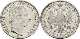 AUSTRIA. Kaisertum Österreich-Ungarn. Franz Josef I, 1848-1916. Gulden 1865 A (Silver, 29 mm, 12.30 g), Vienna. FRANC IOS I D G AVSTRIAE IMPERATOR Lau...