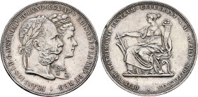 AUSTRIA. Kaisertum Österreich-Ungarn. Franz Josef I, 1867-1916. 2 Gulden 1879 (Silver, 36 mm, 24.75 g, 12 h), on the silver wedding, Vienna. FRANC IOS...