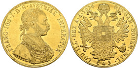 AUSTRIA. Kaisertum Österreich-Ungarn. Franz Josef I, 1867-1916. 4 Dukaten (Gold, 40 mm, 14.00 g, 12 h), Vienna, dated 1915, but a later restrike. FRAN...