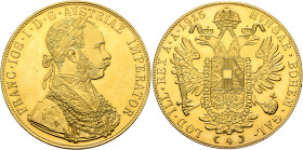 AUSTRIA. Kaisertum Österreich-Ungarn. Franz Josef I, 1867-1916. 4 Dukaten (Gold, 39 mm, 13.99 g, 12 h), Vienna, dated 1915, but a later restrike. FRAN...