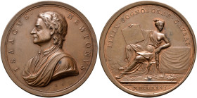 BRITISH, Hanover. George I, 1714-1727. Medal 1726 (Bronze, 51 mm, 56.42 g), on the death of Sir Isaac Newton. By J. Croker. ISAACVS - NEWTONVS Draped ...