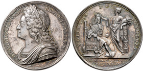 BRITISH, Hanover. George II, 1727-1760. Medal 1727 (Silver, 34 mm, 19.00 g), on his coronation. By J. Croker. GEORGIVS•II•D•G•MAG•BR•FR•ET•HIB•REX• La...