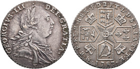 BRITISH, Hanover. George III, 1760-1820. Shilling 1787 (Silver, 25 mm, 6.00 g, 12 h), early coinage. Tower (London) mint. GEORGIVS•III • DEI•GRATIA• L...