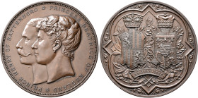 BRITISH, Hanover. Victoria, 1837-1901. Medal 1885 (Bronze, 63 mm, 164.40 g, 12 h), on the marriage of Pricess Beatrice. By A. Wyon. PRINCE HENRY OF BA...