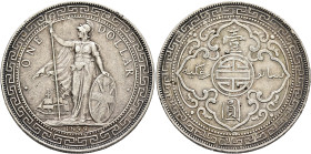 BRITISH, Trade Dollars. Dollar 1899 (Silver, 39 mm, 27.00 g), struck for circulation in East Asia, Bombay (Mumbay). Britannia standing facing, head le...