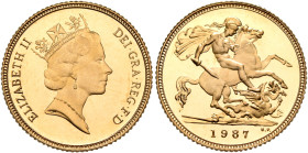 BRITISH, Windsor. Elizabeth II, 1952-2022. Half Sovereign 1987 (Gold, 19 mm, 3.99 g, 12 h). ELIZABETH II - DEI•GRA•REG•F•D Crowned bust of Elizabeth I...
