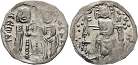BULGARIA. Second Empire. Anonymous imitative issues, circa 14th century. Grosso (Silver, 21 mm, 1.36 g, 6 h), imitating Venice. St. Mark, on the right...