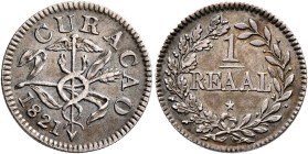 CARRIBEAN TERRITORIES, Curaçao. Colonial. temp. Willem I, King of the Netherlands, 1815-1840. 1 Reaal 1821 (Silver, 18 mm, 1.81 g, 12 h), Utrecht. CUR...