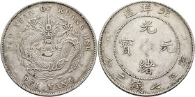 CHINA, Qīng dynasty. Dézōng (Guāngxù), 1875-1908. 7 Mace 2 Candareens – Dollar (Silver, 38 mm, 26.65 g, 12 h), Zhílì (Chihli) province, RY 34 = 1908. ...
