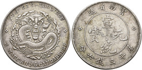 CHINA, Qīng dynasty. Dézōng (Guāngxù), 1875-1908. 3 Mace 6 Candareens - 50 Cents (Silver, 33 mm, 13.32 g), Yúnnán (Yun-Nan) province, no date (1908). ...
