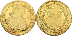 COLOMBIA, Colonial. Fernando VII, king of Spain, 1808-1833. 8 Escudos 1813 (Gold, 38 mm, 27.00 g, 12 h), Popayán. FERDND (sic!) •VII•D•G• - HISP•ET IN...