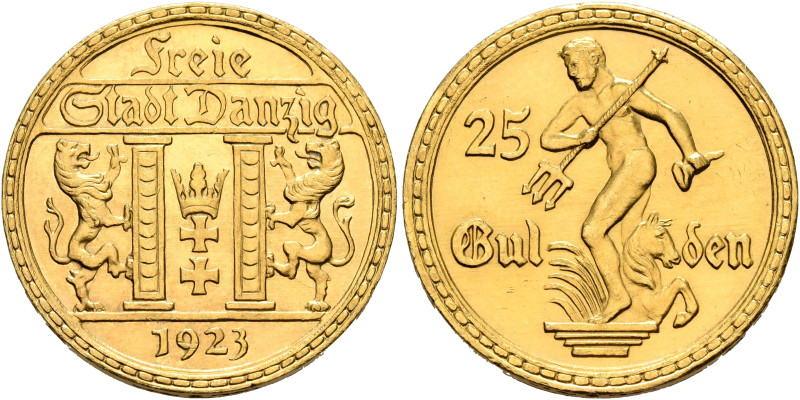 DANZIG. Freie Stadt. 1920-1939. 25 Gulden 1923 (Gold, 22 mm, 8.00 g, 12 h), Berl...