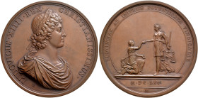 FRANCE, Royal. Louis XIV le Roi Soleil (the Sun King), 1643–1715. Medal 1665 (Bronze, 69 mm, 144.74 g), on the establishment of factories. By J. Roëtt...