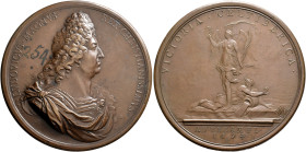 FRANCE, Royal. Louis XIV le Roi Soleil (the Sun King), 1643–1715. Medal 1694 (Bronze, 69 mm, 118.68 g), on the Battle of Torroella on 27 May. By J. Ro...