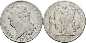 FRANCE, Premier République. Convention nationale. 1792-1795. Écu de 6 livres 1792 A (Silver, 37 mm, 29.23 g, 6 h), Paris. LOUIS XVI ROI DES FRANҪOIS H...