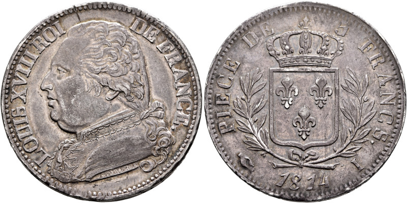 FRANCE, Royal (Restored). Louis XVIII, 1814-1824. 5 Francs 1814 I (Silver, 37 mm...
