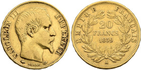 FRANCE, Second Empire. Napoléon III, 1852-1870. 20 Francs 1859 A (Gold, 21 mm, 6.41 g, 6 h), Paris. NAPOLEON III EMPEREUR Bare head of Napoléon III to...