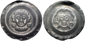 GERMANY. Augsburg (Bistum). Hartmann II. von Dillingen, 1250-1286. Bracteate (Silver, 19 mm, 0.64 g). Mitred head of the bishop facing between two ann...