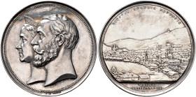 GERMANY. Baden-Durlach. Friedrich I, 1852-1907. Medal 1883 (Silver, 50 mm, 52.10 g, 12 h), on the 25th anniversary of horse racing in Baden-Baden. By ...