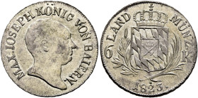 GERMANY. Bayern. Maximilian IV (I) Joseph, 1799-1806-1825. 6 Kreuzer (Silver, 20 mm, 2.57 g, 12 h), München, 1823. MAX IOSEPH KÖNIG VON BAIERN Head of...