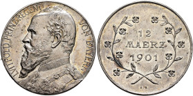 GERMANY. Bayern. Luitpold. Prince Regent, 1886-1912. Medal (Silver, 25 mm, 7.07 g, 12 h), on his 80th birthday. By A. Boersch, 1901. LVITPOLD PRINZREG...