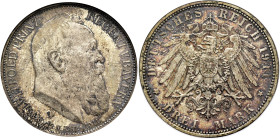 GERMANY. Bayern. Luitpold. Prince Regent, 1886-1912. 3 Mark 1911 D (Silver, 33 mm, 16.67 g, 12 h), on his 90th birthday on 12 March, München. LVITPOLD...