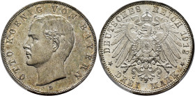 GERMANY. Bayern. Otto II, 1886-1913. 3 Mark 1912 D (Silver, 33 mm, 16.67 g, 12 h), München. OTTO KOENIG VON BAYERN Bare head of Otto II to left. Rev. ...