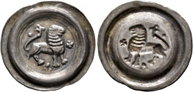 GERMANY. Braunschweig-Lüneburg. Wilhelm, 1195-1213, or Heinrich der Lange, 1213-1227. Bracteate (Silver, 22 mm, 0.59 g, 12 h). Lion standing right; pe...