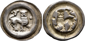 GERMANY. Braunschweig-Lüneburg. Wilhelm, 1195-1213, or Heinrich der Lange, 1213-1227. Bracteate (Silver, 20 mm, 0.47 g, 12 h). Lion standing right, he...