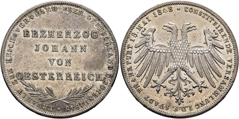 GERMANY. Frankfurt (Stadt). 2 Gulden 1848 (Silver, 36 mm, 21.26 g, 12 h). CONSTI...