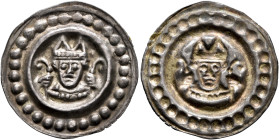 GERMANY. Konstanz (Bistum). Konrad II von Tegerfelden, 1209-1233. Bracteate (Silver, 21 mm, 0.46 g). Mitred bust of the bishop holding two crosiers. R...