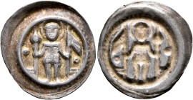 GERMANY. Magdeburg (Erzbistum). 1270/1280. Bracteate (Silver, 20 mm, 0.63 g). St. Moritz standing facing between pellet and annulet, holding lance and...